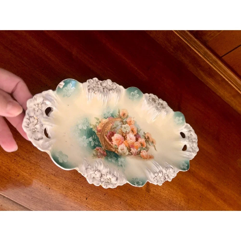 Antique RS Prussia celery relish dish porcelain gold rim early 1900's